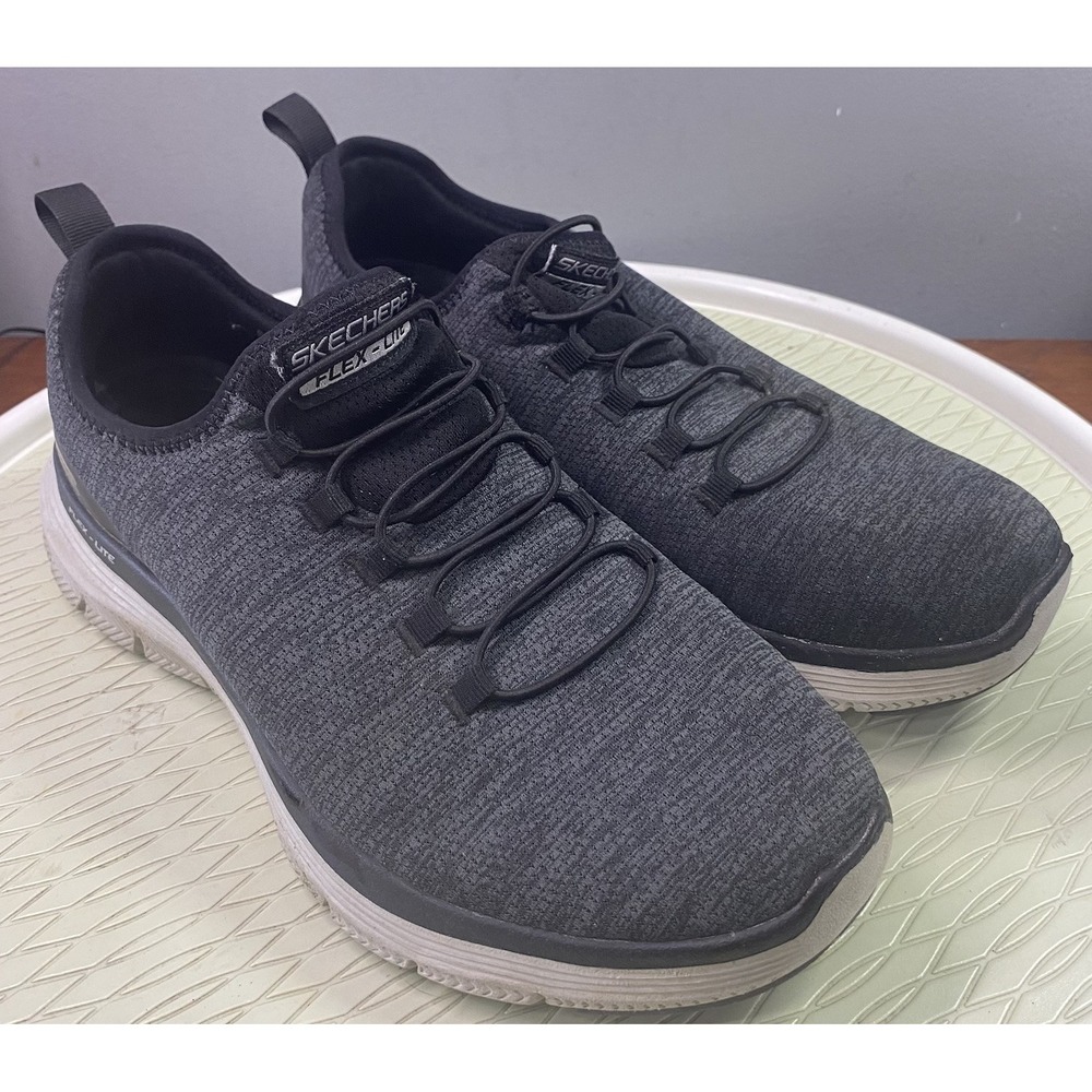 Skechers Flex-Lite Men Air-cooled Slip-On Memory Foam Black Shoes Sneakers Sz.9